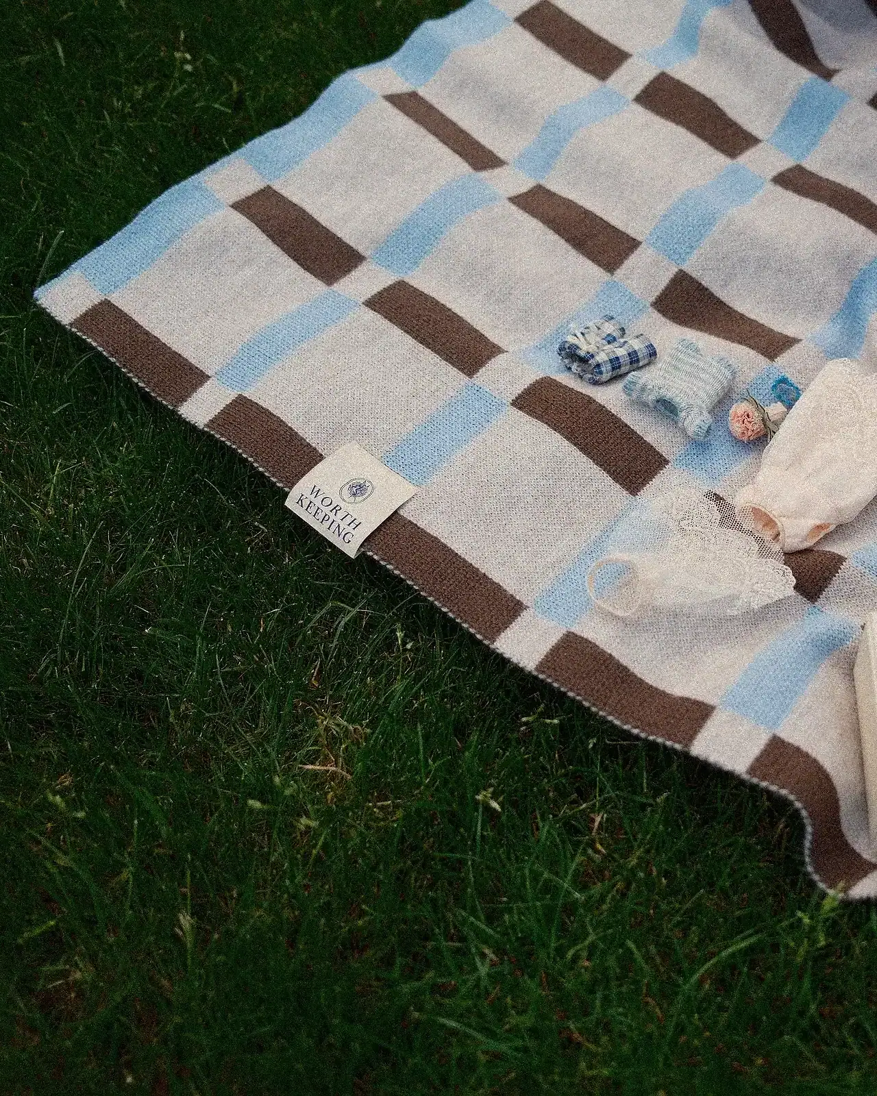 Blue Check Merino Blanket