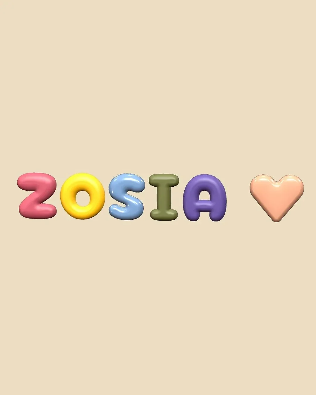 Napis ZOSIA z sercem z kolorowych liter 3D